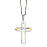 Chisel Stainless Steel Polished Yellow IP-plated Cross Pendant on a 22 inch Curb Chain Necklace